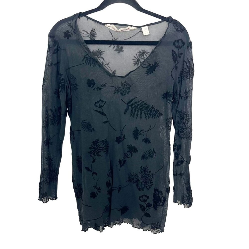 Vintage Victoria's Secret Black Mesh Floral Long Sleeve‎ Top Lingerie Size Large